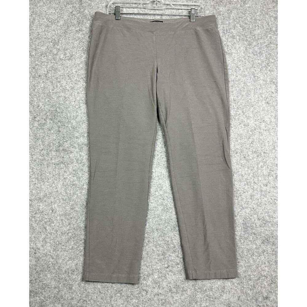 Eileen Fisher Pull On Pants Womens L Gray Viscose Knit Slim Leg Stretch Minimal